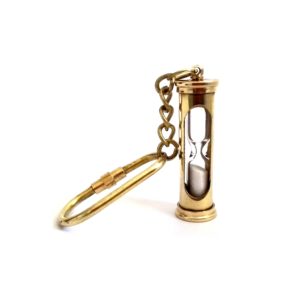 Antique Nautical Brass Sand Timer Hourglass Keychain